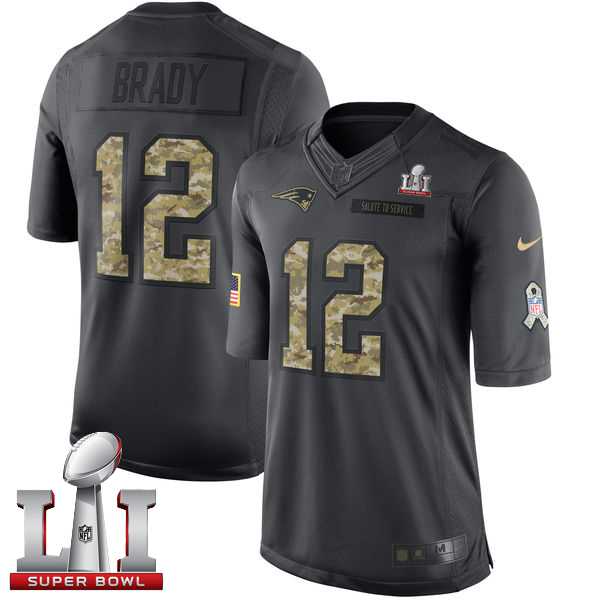 Nike New England Patriots #12 Tom Brady Black Super Bowl LI 51 Men's Stitched NFL Limited 2016 Salute To Service Jersey