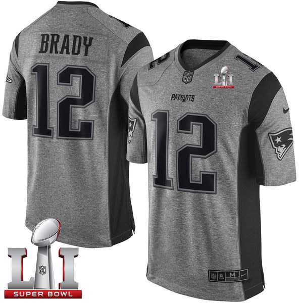 Nike New England Patriots #12 Tom Brady Gray Super Bowl LI 51 Men's Stitched NFL Limited Gridiron Gray Jersey