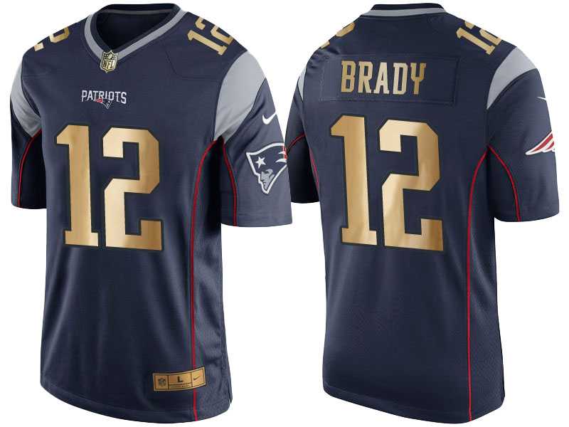 Nike New England Patriots #12 Tom Brady Navy Blue Men's NFL Game 2016 Christmas Golden Edition Jersey