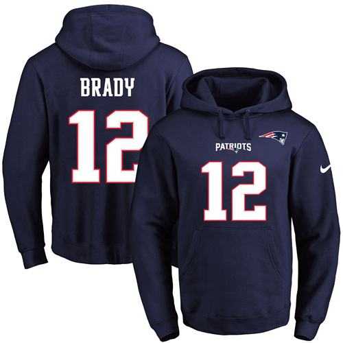 Nike New England Patriots #12 Tom Brady Navy Blue Name & Number Pullover NFL Hoodie