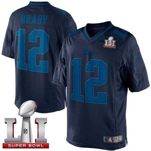 Nike New England Patriots #12 Tom Brady Navy Blue Super Bowl LI 51 Men's Stitched NFL Drenched Limited Jersey