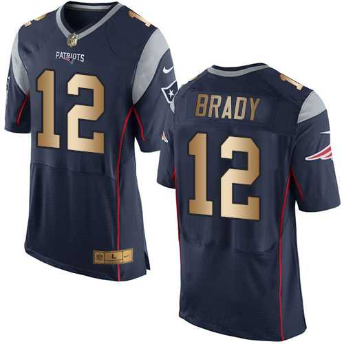 Nike New England Patriots #12 Tom Brady Navy Blue Team Color Men's Stitched NFL New Elite Gold Jersey