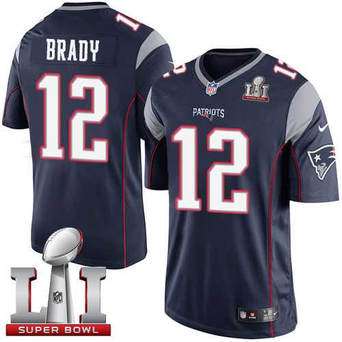 Nike New England Patriots #12 Tom Brady Navy Blue Team Color Super Bowl LI 51 Men's Stitched NFL Limited Jersey