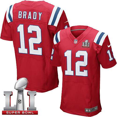 Nike New England Patriots #12 Tom Brady Red Alternate Super Bowl LI 51 Men's Stitched NFL Elite Jersey
