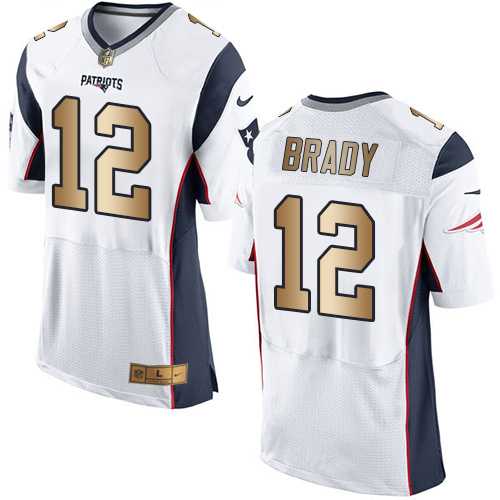 Nike New England Patriots #12 Tom Brady White Men's Stitched NFL New Elite Gold Jersey