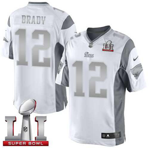 Nike New England Patriots #12 Tom Brady White Super Bowl LI 51 Men's Stitched NFL Limited Platinum Jersey