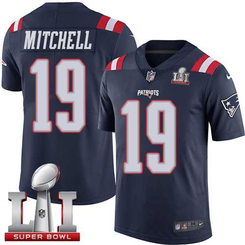 Nike New England Patriots #19 Malcolm Mitchell Navy Blue Super Bowl LI 51 Men's Stitched NFL Limited Rush Jersey