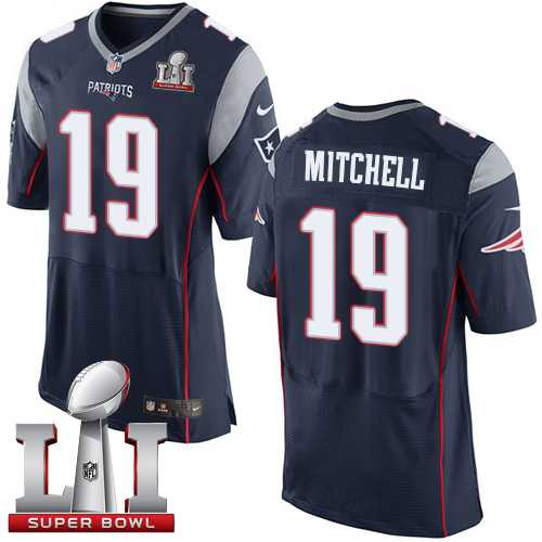 Nike New England Patriots #19 Malcolm Mitchell Navy Blue Team Color Super Bowl LI 51 Men's Stitched NFL Elite Jersey