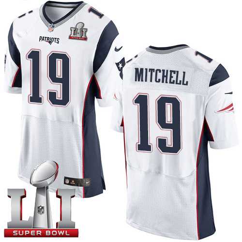 Nike New England Patriots #19 Malcolm Mitchell White Super Bowl LI 51 Men's Stitched NFL Elite Jersey