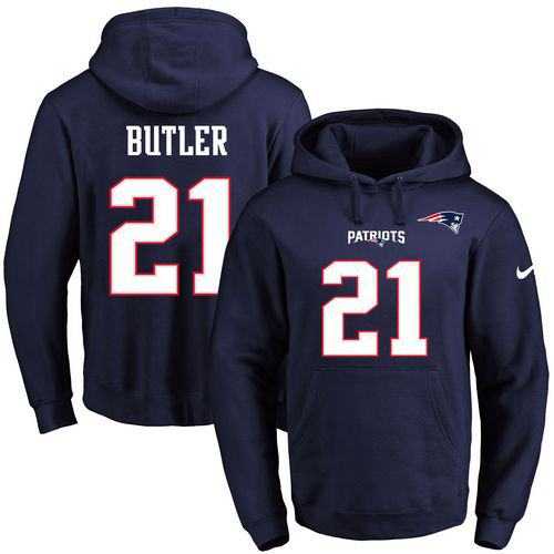 Nike New England Patriots #21 Malcolm Butler Navy Blue Name & Number Pullover NFL Hoodie