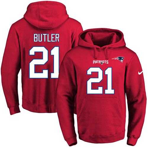 Nike New England Patriots #21 Malcolm Butler Red Name & Number Pullover NFL Hoodie