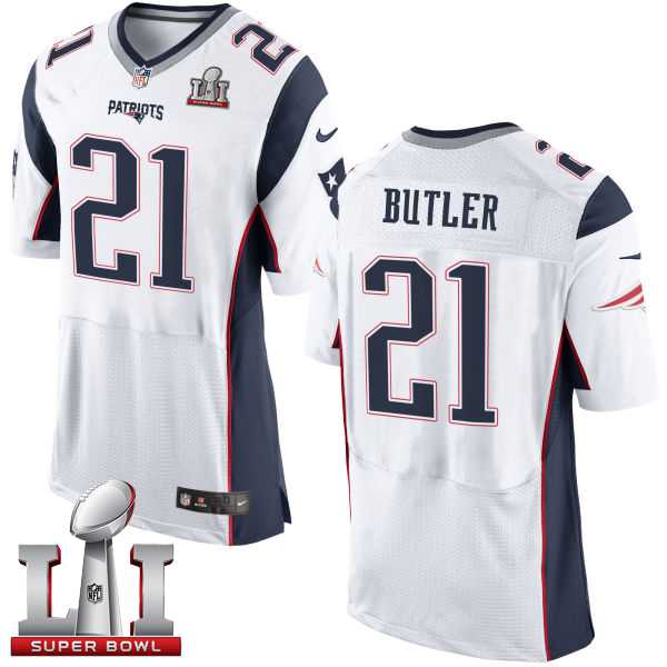 Nike New England Patriots #21 Malcolm Butler White Super Bowl LI 51 Men's Stitched NFL New Elite Jersey