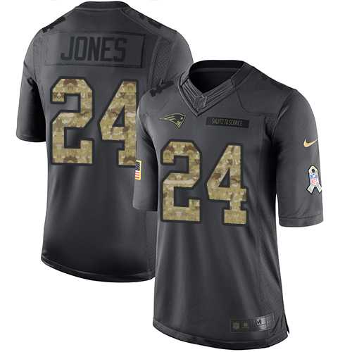 Nike New England Patriots #24 Cyrus Jones Black Men's Stitched NFL Limited 2016 Salute To Service Jersey