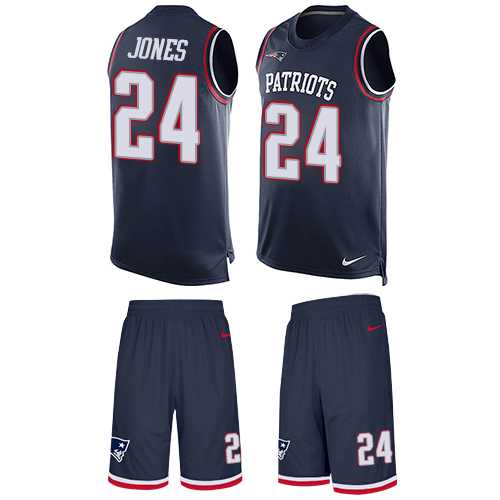 Nike New England Patriots #24 Cyrus Jones Navy Blue Team Color Men's Stitched NFL Limited Tank Top Suit Jersey