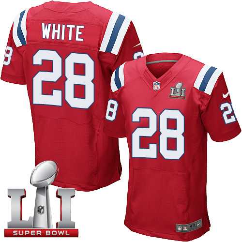 Nike New England Patriots #28 James White Red Alternate Super Bowl LI 51 Men's Stitched NFL Elite Jersey