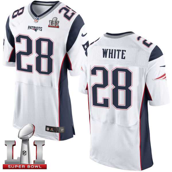 Nike New England Patriots #28 James White White Super Bowl LI 51 Men's Stitched NFL New Elite Jersey