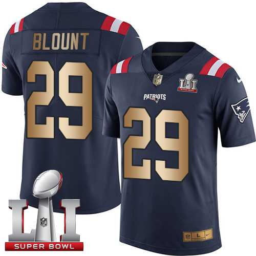 Nike New England Patriots #29 LeGarrette Blount Navy Blue Super Bowl LI 51 Men's Stitched NFL Limited Gold Rush Jersey