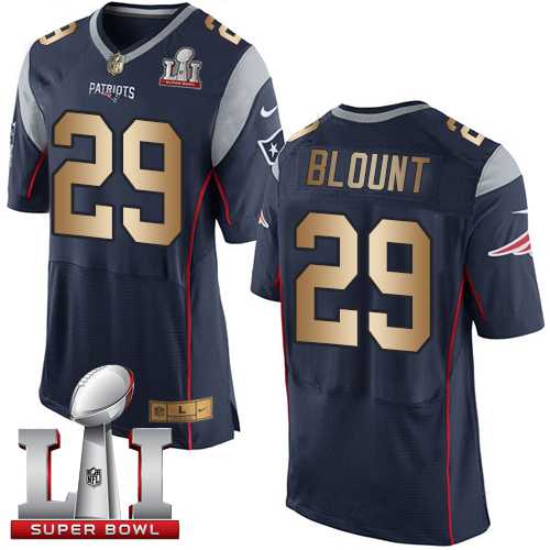 Nike New England Patriots #29 LeGarrette Blount Navy Blue Team Color Super Bowl LI 51 Men's Stitched NFL New Elite Gold Jersey