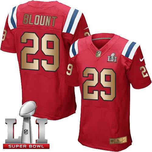 Nike New England Patriots #29 LeGarrette Blount Red Alternate Super Bowl LI 51 Men's Stitched NFL Elite Gold Jersey