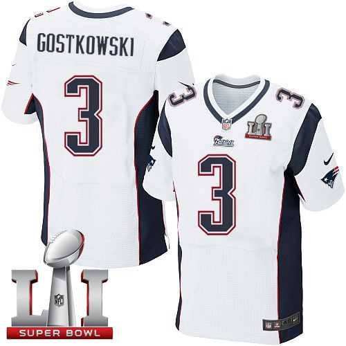 Nike New England Patriots #3 Stephen Gostkowski White Super Bowl LI 51 Men's Stitched NFL Elite Jersey