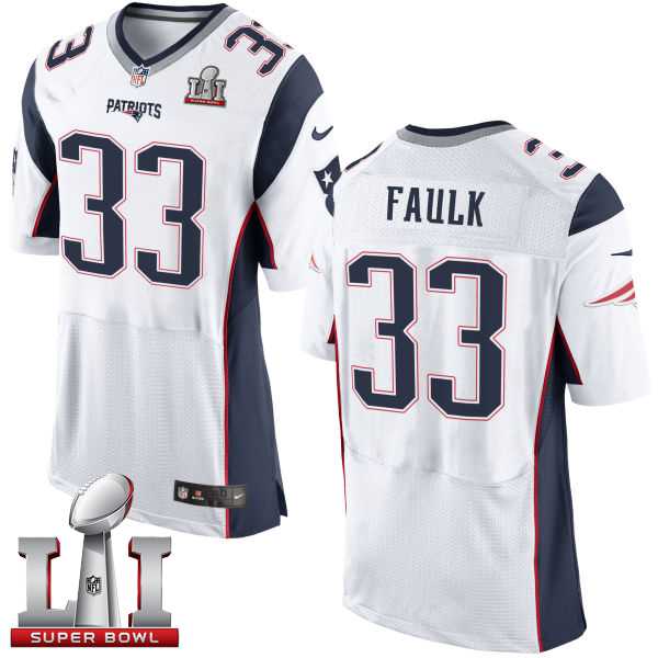 Nike New England Patriots #33 Kevin Faulk White Super Bowl LI 51 Men's Stitched NFL New Elite Jersey