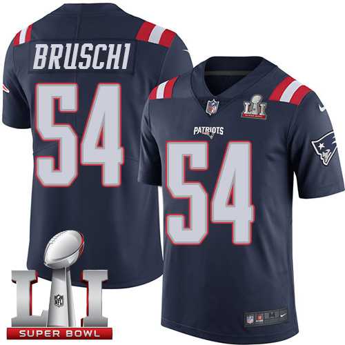 Nike New England Patriots #54 Tedy Bruschi Navy Blue Super Bowl LI 51 Men's Stitched NFL Limited Rush Jersey
