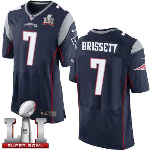 Nike New England Patriots #7 Jacoby Brissett Navy Blue Team Color Super Bowl LI 51 Men's Stitched NFL Elite Jersey