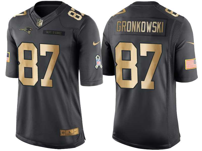 Nike New England Patriots #87 Rob Gronkowski Anthracite 2016 Christmas Gold Men's NFL Limited Salute to Service Jersey