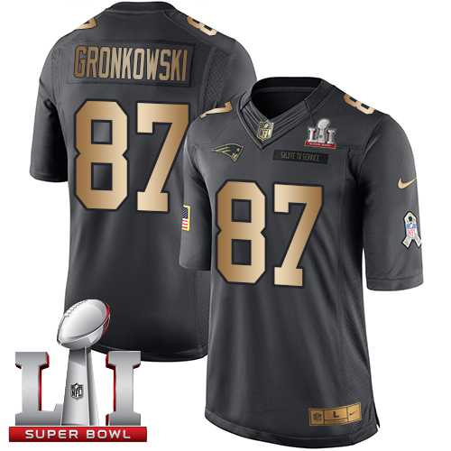 Nike New England Patriots #87 Rob Gronkowski Black Super Bowl LI 51 Men's Stitched NFL Limited Gold Salute To Service Jersey
