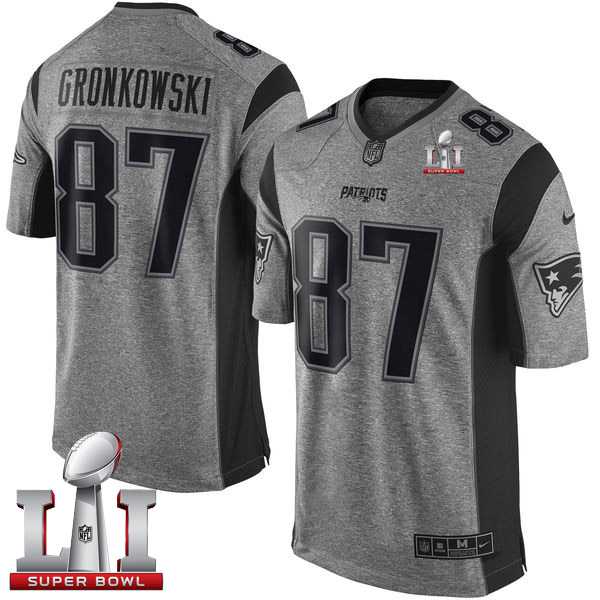 Nike New England Patriots #87 Rob Gronkowski Gray Super Bowl LI 51 Men's Stitched NFL Limited Gridiron Gray Jersey