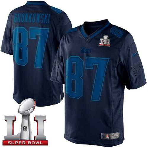 Nike New England Patriots #87 Rob Gronkowski Navy Blue Super Bowl LI 51 Men's Stitched NFL Drenched Limited Jersey