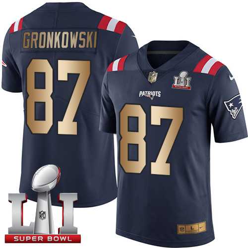 Nike New England Patriots #87 Rob Gronkowski Navy Blue Super Bowl LI 51 Men's Stitched NFL Limited Gold Rush Jersey