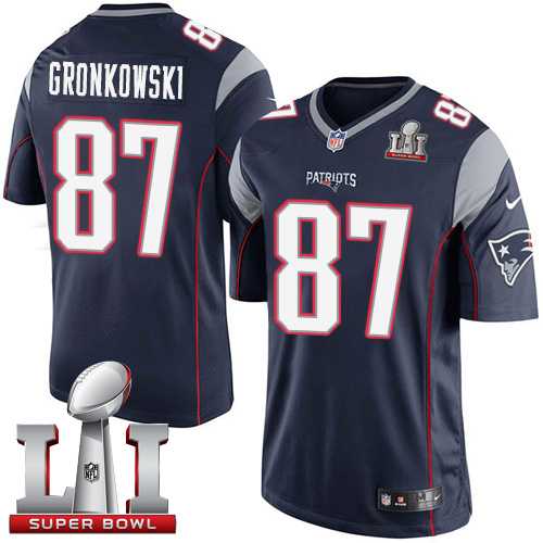 Nike New England Patriots #87 Rob Gronkowski Navy Blue Team Color Super Bowl LI 51 Men's Stitched NFL Limited Jersey