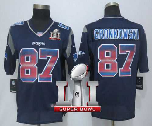 Nike New England Patriots #87 Rob Gronkowski Navy Blue Team Color Super Bowl LI 51 Men's Stitched NFL Limited Strobe Jersey