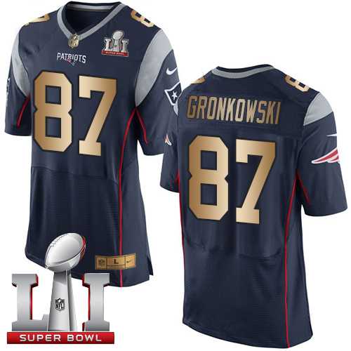 Nike New England Patriots #87 Rob Gronkowski Navy Blue Team Color Super Bowl LI 51 Men's Stitched NFL New Elite Gold Jersey
