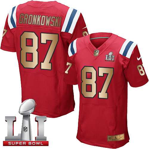 Nike New England Patriots #87 Rob Gronkowski Red Alternate Super Bowl LI 51 Men's Stitched NFL Elite Gold Jersey