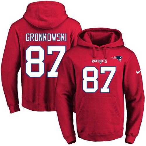 Nike New England Patriots #87 Rob Gronkowski Red Name & Number Pullover NFL Hoodie