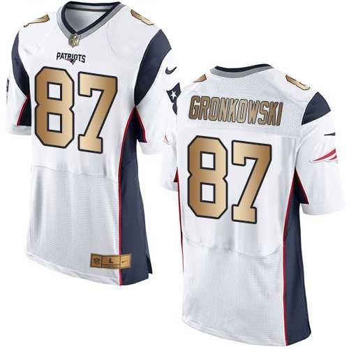 Nike New England Patriots #87 Rob Gronkowski White Men's Stitched NFL New Elite Gold Jersey