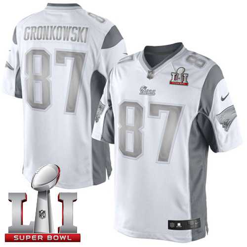 Nike New England Patriots #87 Rob Gronkowski White Super Bowl LI 51 Men's Stitched NFL Limited Platinum Jersey