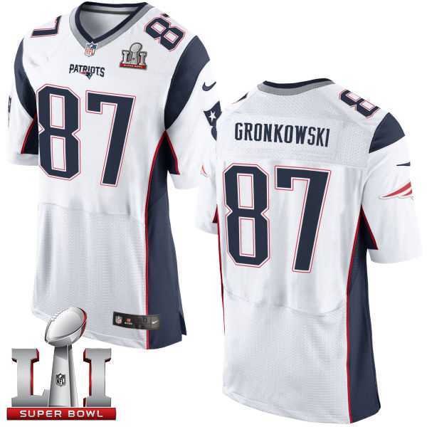 Nike New England Patriots #87 Rob Gronkowski White Super Bowl LI 51 Men's Stitched NFL New Elite Jersey