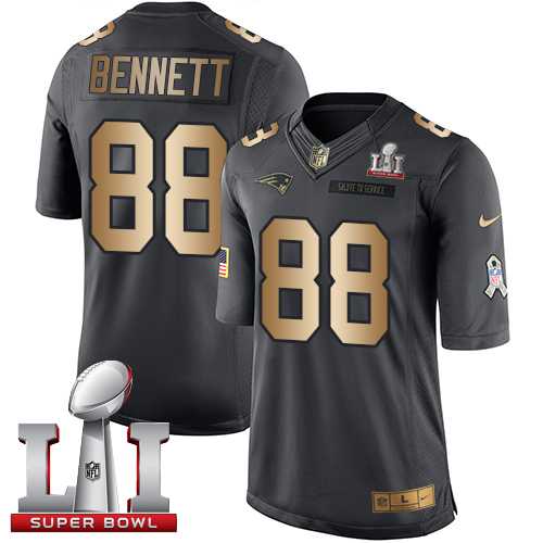 Nike New England Patriots #88 Martellus Bennett Black Super Bowl LI 51 Men's Stitched NFL Limited Gold Salute To Service Jersey
