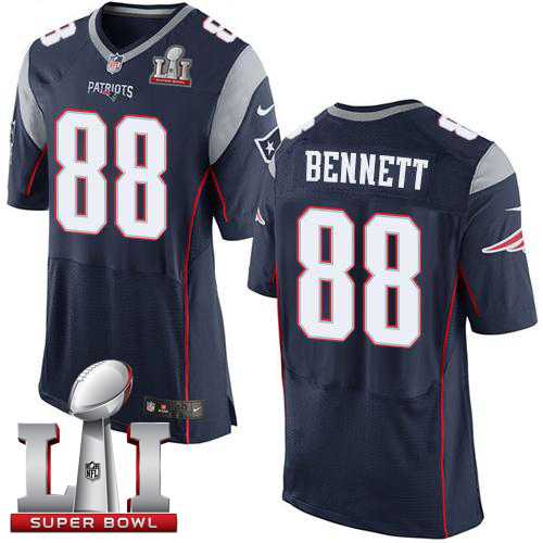 Nike New England Patriots #88 Martellus Bennett Navy Blue Team Color Super Bowl LI 51 Men's Stitched NFL Elite Jersey