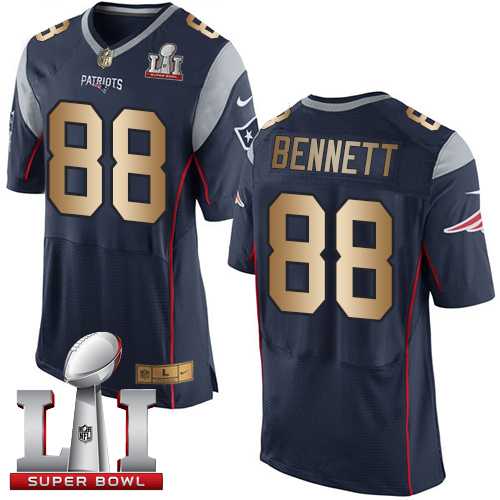 Nike New England Patriots #88 Martellus Bennett Navy Blue Team Color Super Bowl LI 51 Men's Stitched NFL New Elite Gold Jersey