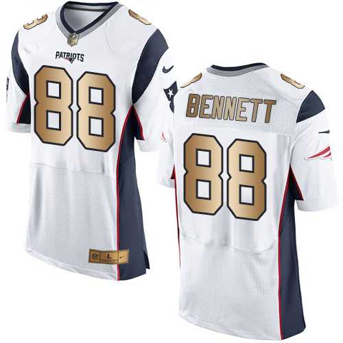 Nike New England Patriots #88 Martellus Bennett White Men's Stitched NFL New Elite Gold Jersey