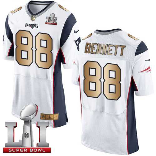 Nike New England Patriots #88 Martellus Bennett White Super Bowl LI 51 Men's Stitched NFL New Elite Gold Jersey
