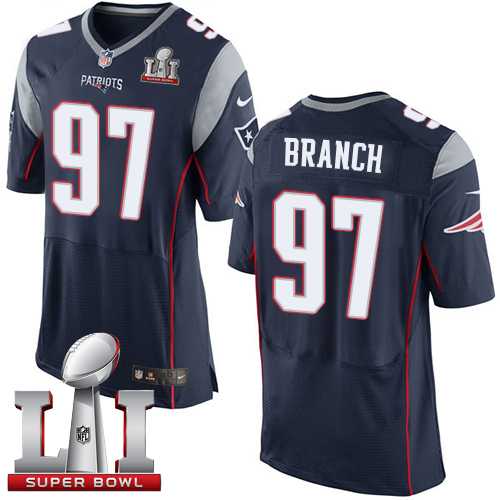 Nike New England Patriots #97 Alan Branch Navy Blue Team Color Super Bowl LI 51 Men's Stitched NFL Elite Jersey