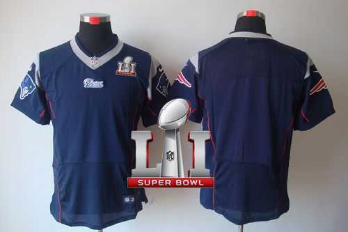 Nike New England Patriots Blank Navy Blue Team Color Super Bowl LI 51 Men's Stitched NFL Elite Jersey