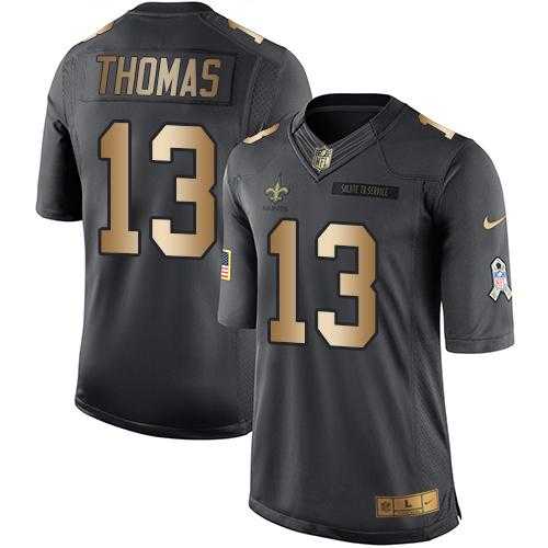 Nike New Orleans Saints #13 Michael Thomas Anthracite Men's Stitched NFL Limited Gold Salute To Service Jersey
