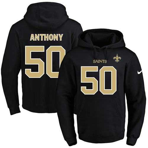 Nike New Orleans Saints #50 Stephone Anthony Black Name & Number Pullover NFL Hoodie