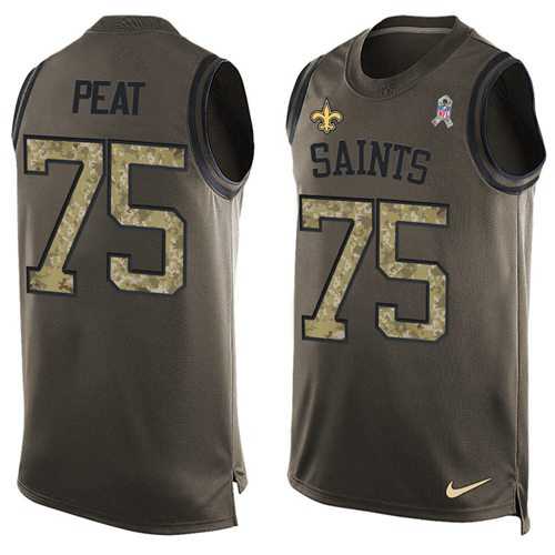 Nike New Orleans Saints #75 Andrus Peat Green Men's Stitched NFL Limited Salute To Service Tank Top Jersey
